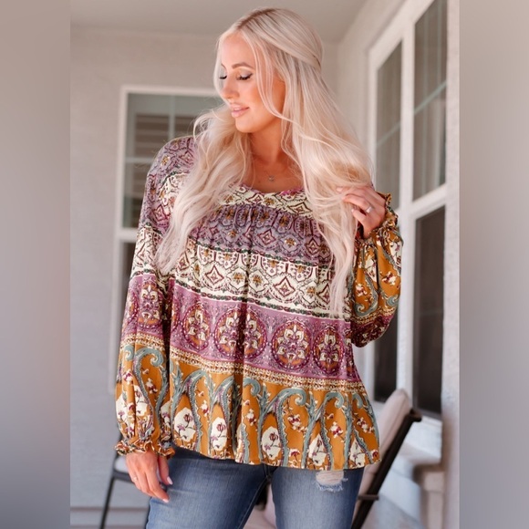 Firefly Lane Boutique1 Tops - Free Spirited Boho Blouse Long Sleeve